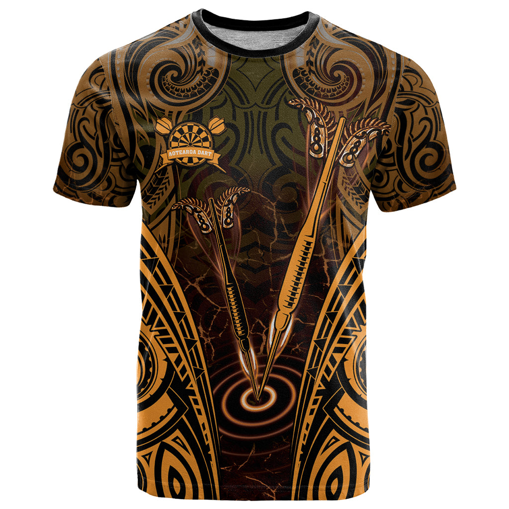 Personalised New Zealand Darts T Shirt Gold Dart Board Maori Pattern