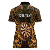 Personalised New Zealand Darts Women Polo Shirt Gold Dart Board Maori Pattern