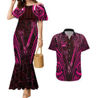 Personalised New Zealand Darts Couples Matching Mermaid Dress and Hawaiian Shirt Pink Dart Board Maori Pattern LT05 Pink - Polynesian Pride
