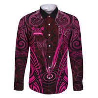 Personalised New Zealand Darts Family Matching Long Sleeve Bodycon Dress and Hawaiian Shirt Pink Dart Board Maori Pattern