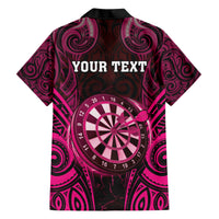 Personalised New Zealand Darts Family Matching Short Sleeve Bodycon Dress and Hawaiian Shirt Pink Dart Board Maori Pattern