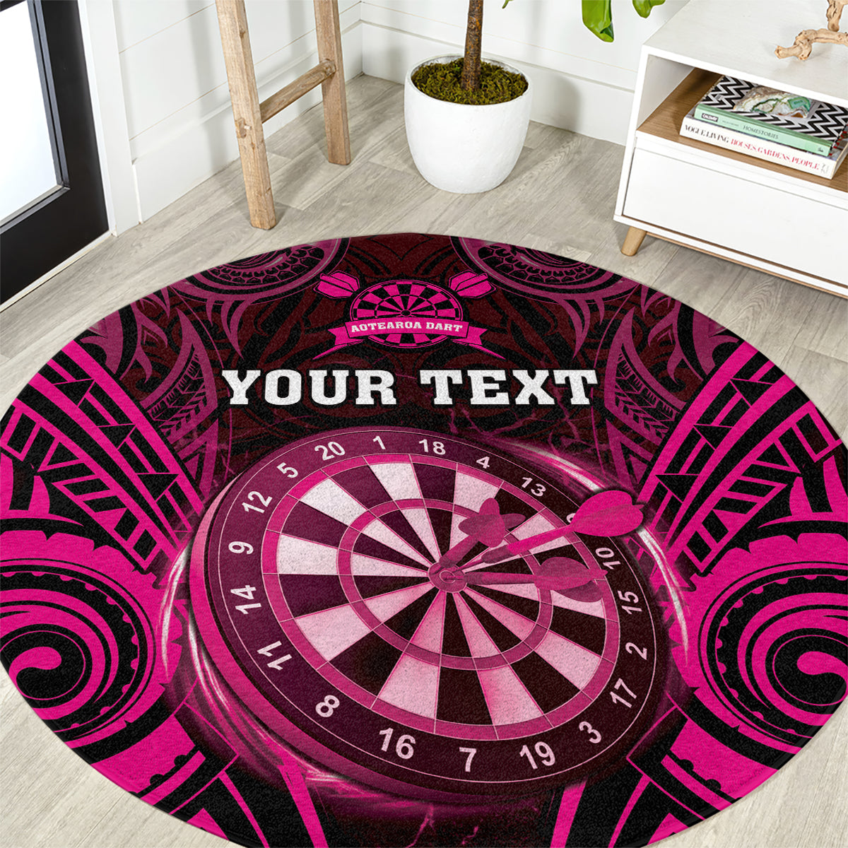 Personalised New Zealand Darts Round Carpet Pink Dart Board Maori Pattern