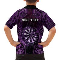 Personalised New Zealand Darts Family Matching Summer Maxi Dress and Hawaiian Shirt Purple Dart Board Maori Pattern
