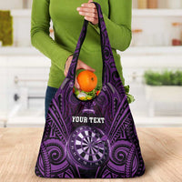 New Zealand Darts Personalised Grocery Bag Purple Dart Board Maori Pattern