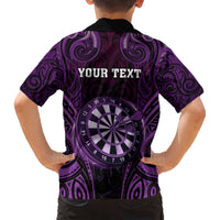 Personalised New Zealand Darts Hawaiian Shirt Purple Dart Board Maori Pattern