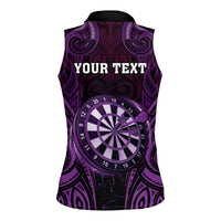 Personalised New Zealand Darts Women Sleeveless Polo Shirt Purple Dart Board Maori Pattern