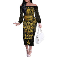 Personalised Philippines Independence Day Family Matching Off The Shoulder Long Sleeve Dress and Hawaiian Shirt Filipinos Sun Star Tribal