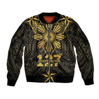 Personalised Philippines Independence Day Sleeve Zip Bomber Jacket Filipinos Sun Star Tribal LT05 Unisex Gold - Polynesian Pride