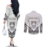 Personalised Kiribati Gospel Day Couples Matching Off The Shoulder Long Sleeve Dress and Long Sleeve Button Shirt Coat Of Arms Polynesian Pattern