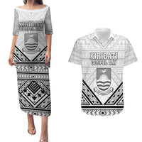 Personalised Kiribati Gospel Day Couples Matching Puletasi and Hawaiian Shirt Coat Of Arms Polynesian Pattern LT05 White - Polynesian Pride