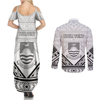Personalised Kiribati Gospel Day Couples Matching Summer Maxi Dress and Long Sleeve Button Shirt Coat Of Arms Polynesian Pattern