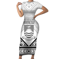 Personalised Kiribati Gospel Day Short Sleeve Bodycon Dress Coat Of Arms Polynesian Pattern