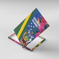 Solomon Islands Independence Day Canvas Wall Art Coat Of Arms With Tropical Flowers