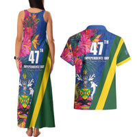 Solomon Islands Independence Day Couples Matching Tank Maxi Dress and Hawaiian Shirt Coat Of Arms With Tropical Flowers