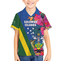Solomon Islands Independence Day Family Matching Short Sleeve Bodycon Dress and Hawaiian Shirt Coat Of Arms With Tropical Flowers