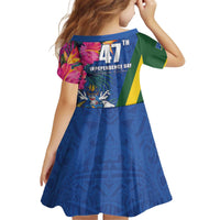 Solomon Islands Independence Day Kid Short Sleeve Dress Coat Of Arms With Tropical Flowers