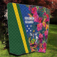 Solomon Islands Independence Day Quilt Coat Of Arms With Tropical Flowers