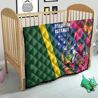 Solomon Islands Independence Day Quilt Coat Of Arms With Tropical Flowers
