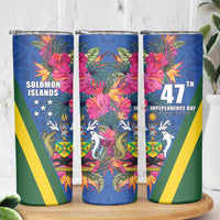 Solomon Islands Independence Day Skinny Tumbler Coat Of Arms With Tropical Flowers