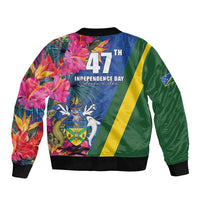 Solomon Islands Independence Day Sleeve Zip Bomber Jacket Coat Of Arms With Tropical Flowers LT05 - Polynesian Pride