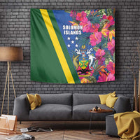 Solomon Islands Independence Day Tapestry Coat Of Arms With Tropical Flowers
