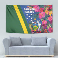 Solomon Islands Independence Day Tapestry Coat Of Arms With Tropical Flowers