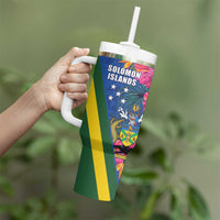 Solomon Islands Independence Day Tumbler With Handle Coat Of Arms With Tropical Flowers