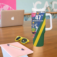 Solomon Islands Independence Day Tumbler With Handle Coat Of Arms With Tropical Flowers