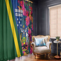 Solomon Islands Independence Day Window Curtain Coat Of Arms With Tropical Flowers