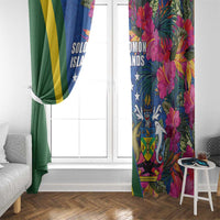 Solomon Islands Independence Day Window Curtain Coat Of Arms With Tropical Flowers