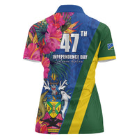 Solomon Islands Independence Day Women Polo Shirt Coat Of Arms With Tropical Flowers