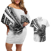 Solomon Islands Nguzunguzu Couples Matching Off Shoulder Short Dress and Hawaiian Shirt Polynesian Tribal Pattern