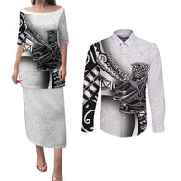 Solomon Islands Nguzunguzu Couples Matching Puletasi and Long Sleeve Button Shirt Polynesian Tribal Pattern