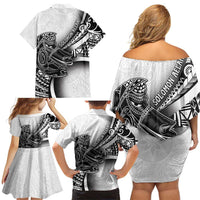 Solomon Islands Nguzunguzu Family Matching Off Shoulder Short Dress and Hawaiian Shirt Polynesian Tribal Pattern