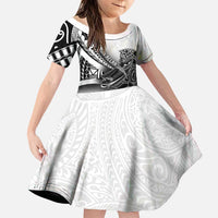 Solomon Islands Nguzunguzu Family Matching Puletasi and Hawaiian Shirt Polynesian Tribal Pattern LT05 Daughter's Dress White - Polynesian Pride