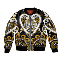 Custom Aotearoa Ngai Te Rangi Sleeve Zip Bomber Jacket Maori Tribal Pattern LT05 Unisex Gold - Polynesian Pride