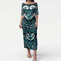 Custom Aotearoa Tapuika Puletasi Maori Tribal Pattern LT05 Long Dress Teal - Polynesian Pride