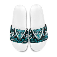 Aotearoa Tapuika Slide Sandals Maori Tribal Pattern LT05 Teal - Polynesian Pride