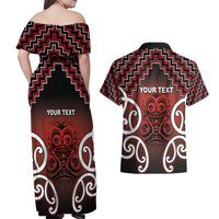 Personalised Aotearoa Mana Motuhake Couples Matching Off Shoulder Maxi Dress and Hawaiian Shirt Poutama With Maori Pattern - Polynesian Pride