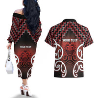 Personalised Aotearoa Mana Motuhake Couples Matching Off The Shoulder Long Sleeve Dress and Hawaiian Shirt Poutama With Maori Pattern - Polynesian Pride