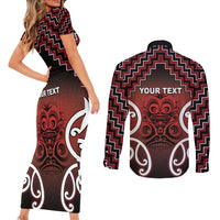 Personalised Aotearoa Mana Motuhake Couples Matching Short Sleeve Bodycon Dress and Long Sleeve Button Shirt Poutama With Maori Pattern - Polynesian Pride