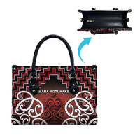 Aotearoa Mana Motuhake Leather Bag Poutama With Maori Pattern - Polynesian Pride
