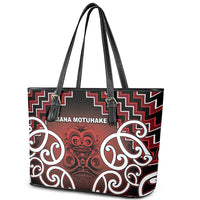 Aotearoa Mana Motuhake Leather Tote Bag Poutama With Maori Pattern - Polynesian Pride