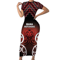 Personalised Aotearoa Mana Motuhake Short Sleeve Bodycon Dress Poutama With Maori Pattern - Polynesian Pride