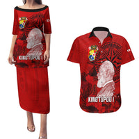 personalized-tonga-king-tupou-i-day-couples-matching-puletasi-dress-and-hawaiian-shirt-tropical-flowers-with-ngatu-pattern
