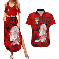 Personalized Tonga King Tupou I Day Couples Matching Summer Maxi Dress and Hawaiian Shirt Tropical Flowers With Ngatu Pattern LT05 Red - Polynesian Pride