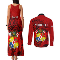 Personalized Tonga King Tupou I Day Couples Matching Tank Maxi Dress and Long Sleeve Button Shirts Tropical Flowers With Ngatu Pattern LT05 - Polynesian Pride