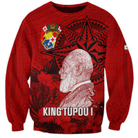 Personalized Tonga King Tupou I Day Sweatshirt Tropical Flowers With Ngatu Pattern LT05 Unisex Red - Polynesian Pride