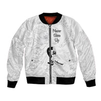 Lung Cancer Awareness Bomber Jacket Never Give Up Polynesian Style LT05 Unisex White - Polynesian Pride