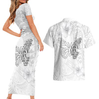 Lung Cancer Awareness Couples Matching Short Sleeve Bodycon Dress and Hawaiian Shirt Never Give Up Polynesian Style LT05 - Polynesian Pride